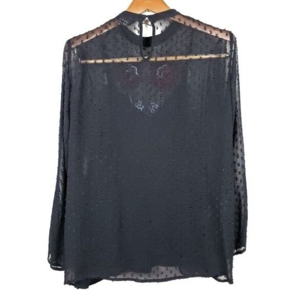 ZARA Sheer Plumetis Blouse with Embroidery – Black Top, Size S - Picture 4 of 8